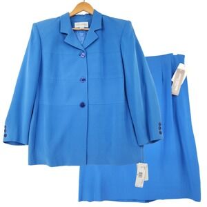 Jones New York Skirt Suit 16W Silk Blue 3 Button Business Office Luxury NEW $352